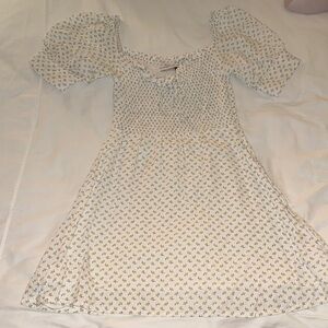 Faithful the Brand White Floral Puff Sleeve Smocked Mini Dress